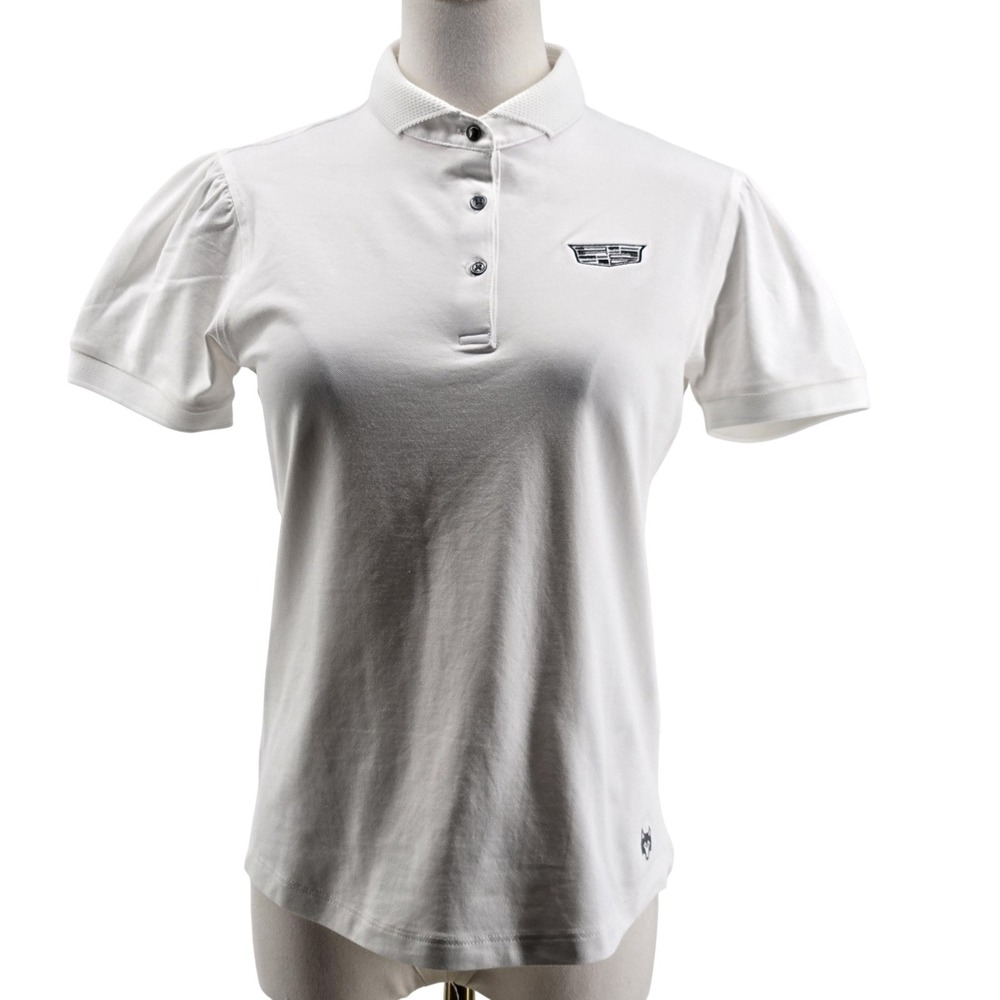 GREYSON Polo Womens S White Puff Sleeve Collared Button Embroidered‎ Slim